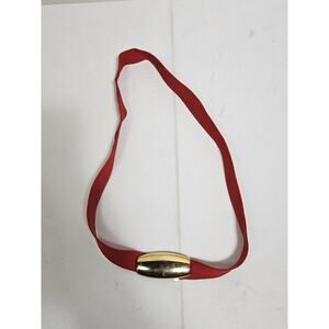 Vintage 80s DAY LOR USA Red Gold Tone Enameled Stretch Belt And Buckle 35" Total